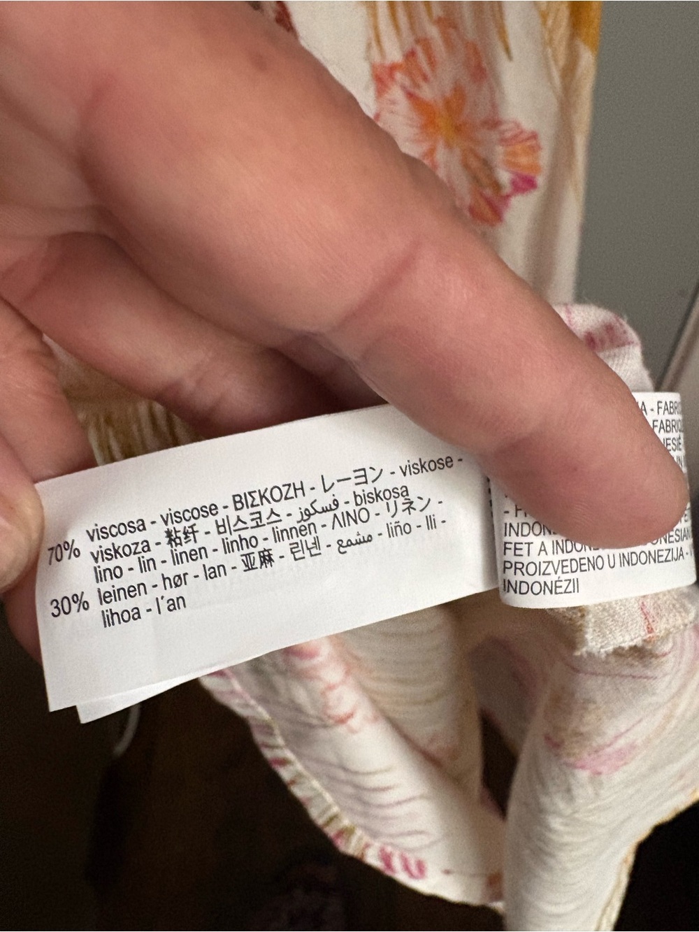 Zara Cream li en blend Maxi Dress with Pink & Yellow Tropical Print - Picture 9 of 9